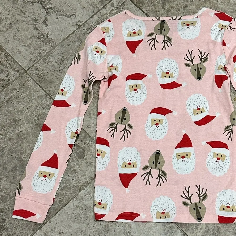 Carter’s Holiday Pajama Set NEW Pink Santa Reindeer 2pc Set Cotton Size 10